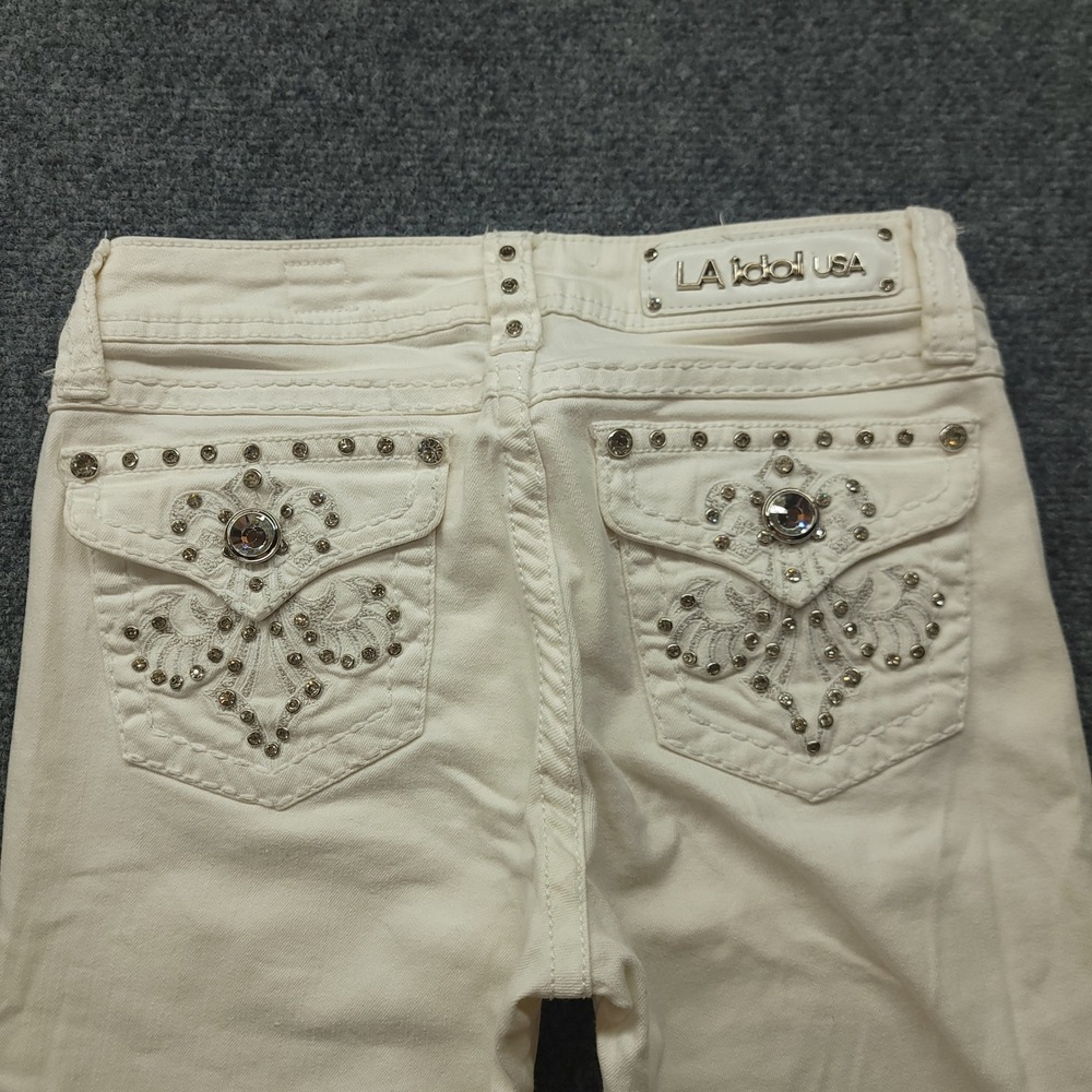 LA Idol Jeans USA White Embellished Rhinestone Bootcut Jeans Size 7 W30 L34